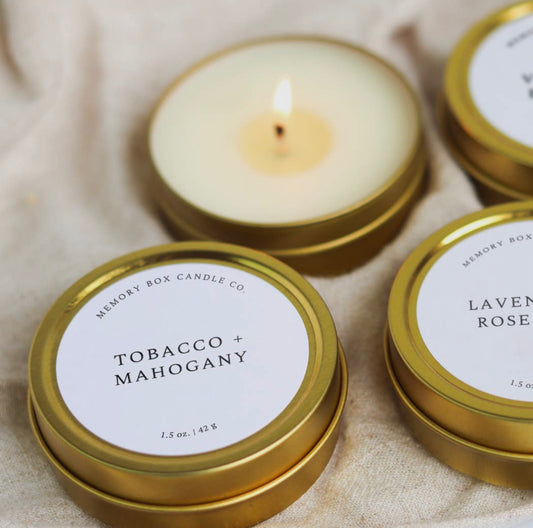 Tobacco + Mahogany Gold Tin Soy Candle